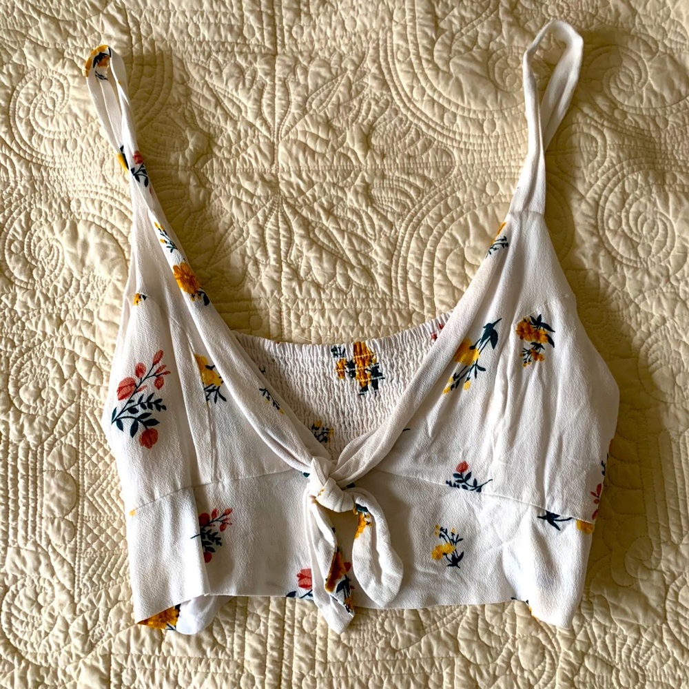 Cropped Floral Front Tie Tank